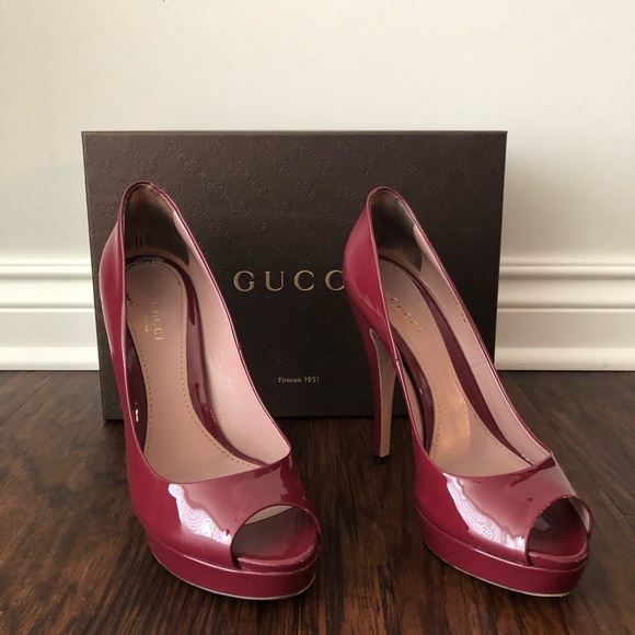 Gucci Shoes - Gucci Vernice Crystal Patent Leather Peep Toe Heel